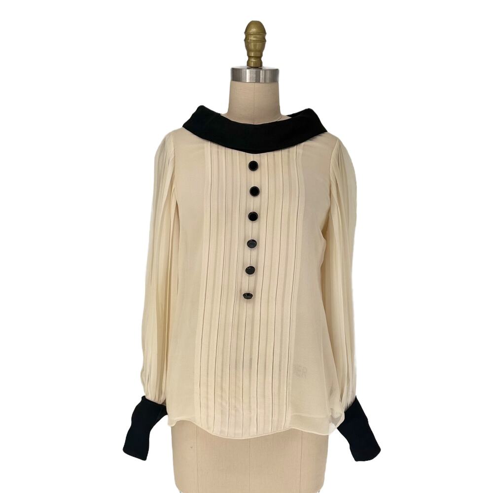 Robert Rodriguez Silk Chiffon Pleated Blouse Womens size 4